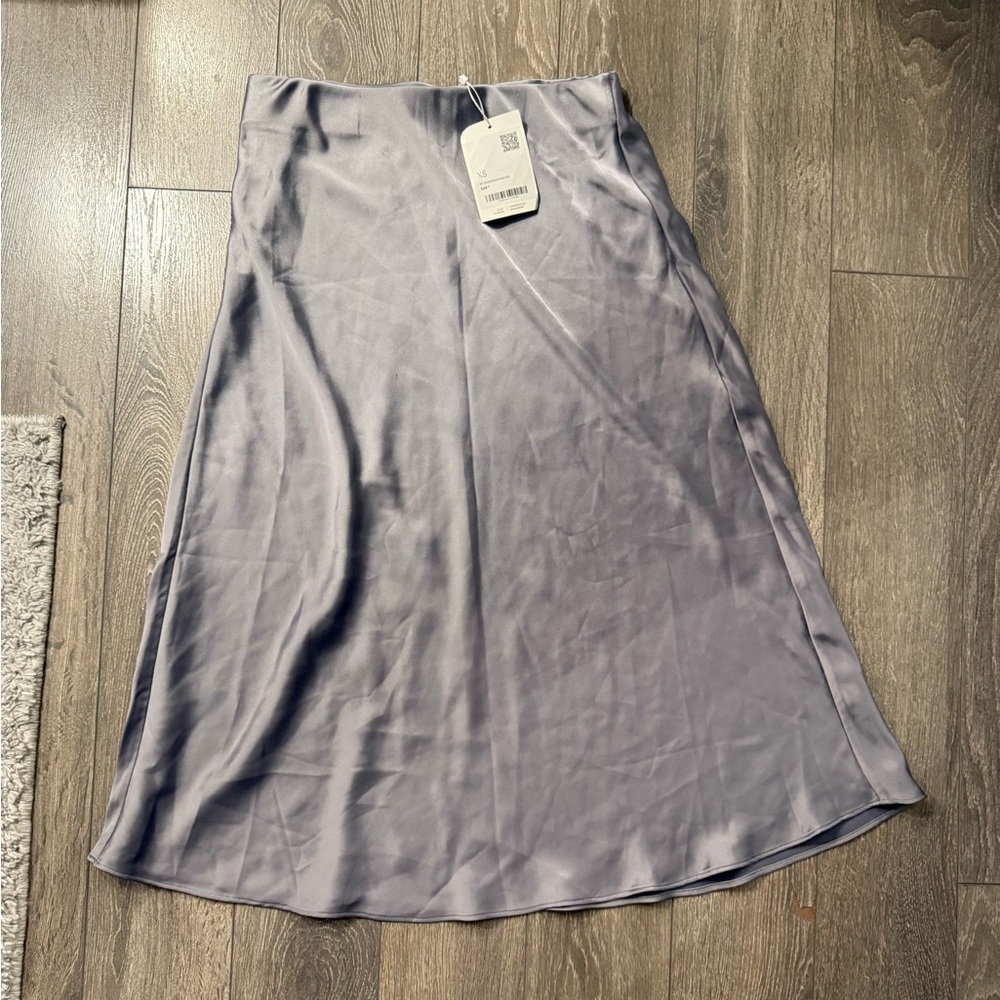 OAK + FORT Lavender Satin A-Line Midi Skirt